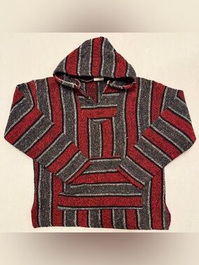 Frank's Textiles Baja Hoodie Mexican Blanket Pullover Red Gray Size M